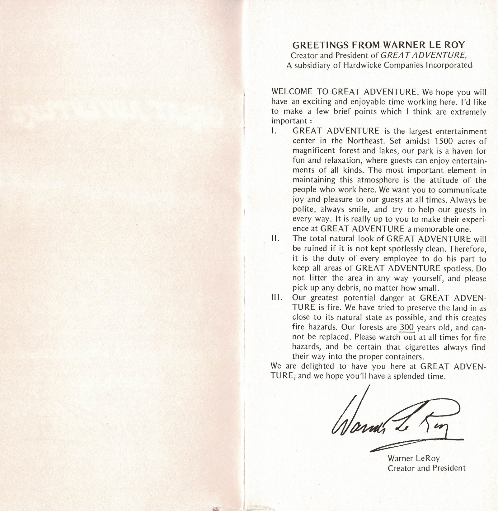 Great Adventure History 1974 Seasonal Employee Handbook